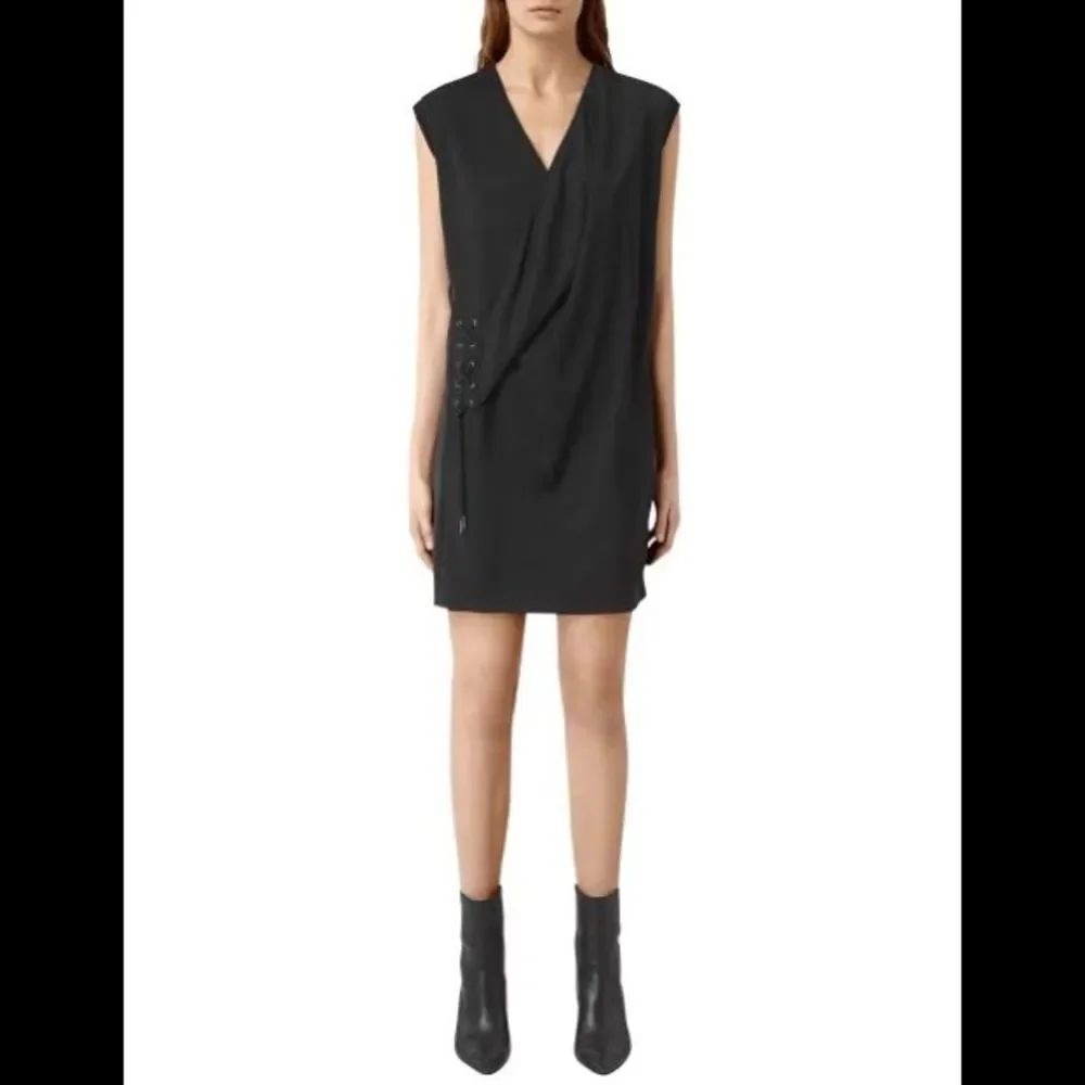 Allsaints Aures side laced slouchy black dress